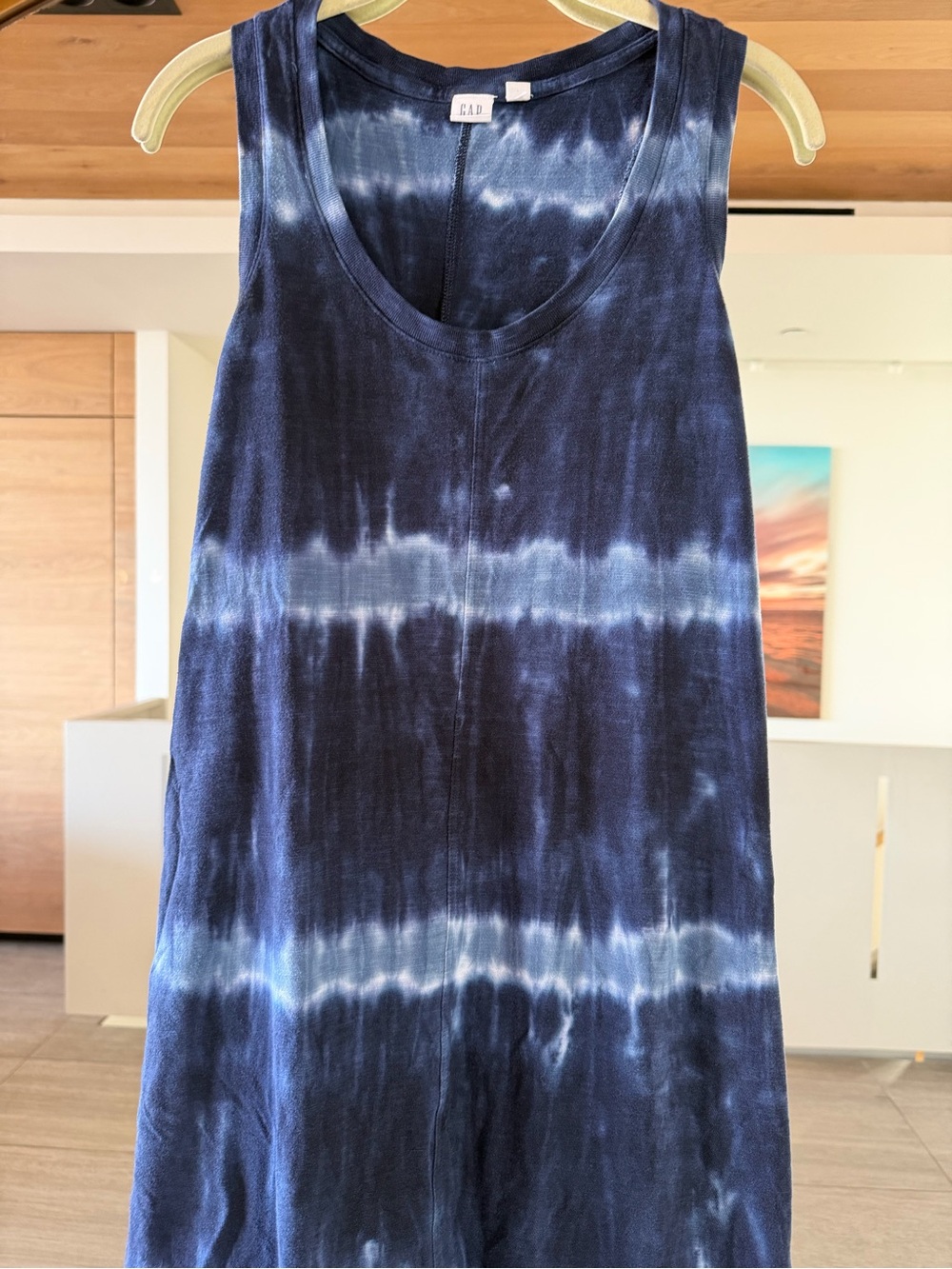 GAP Blue Tie Dye Handkerchief Hem Sleeveless Tank Dress XS Tall Boho Shibori